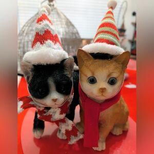 Two Cat Figurines With Interchangeable Hats
